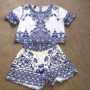 Blue and White Two Piece Set